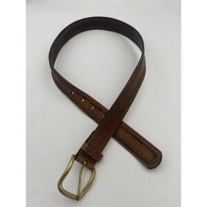 Brown 1.5" Leather Belt Brass Buckle 37 inch/96 CM Detailed Nice!‎